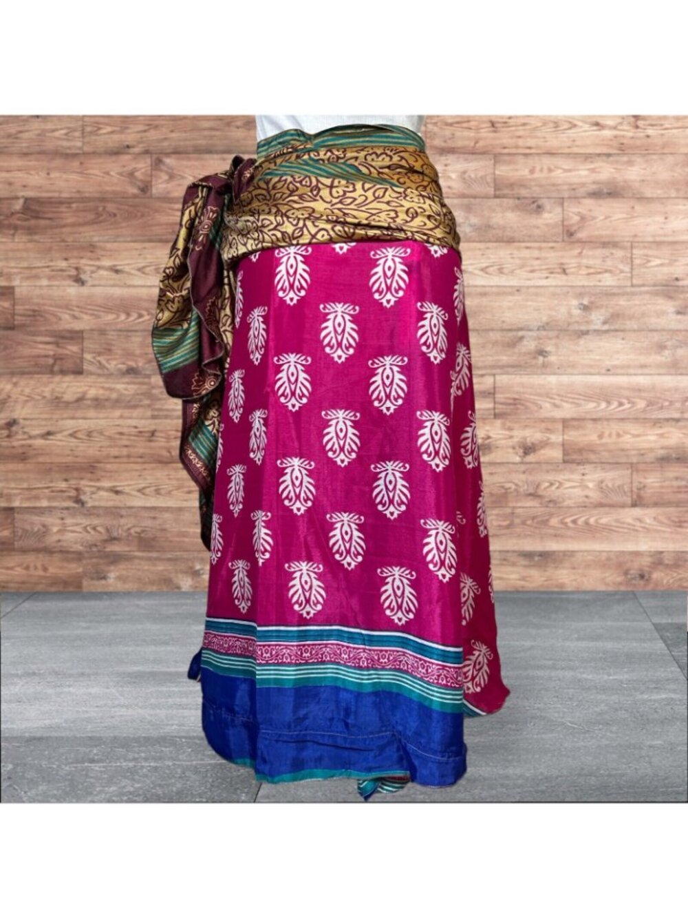 Boho Wrap Skirt Double Layer Sari Multi Wear 36 Travel Resort Festival Hippie - Picture 5 of 6